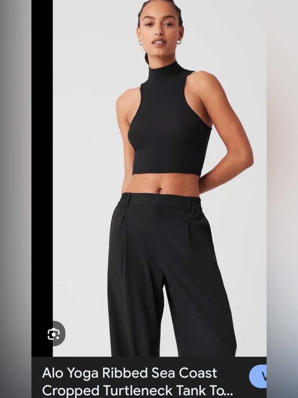 ALO Yoga Black Ribbed Cropped Turtleneck Tank